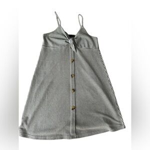 Cotton On navy blue & white striped button front spaghetti strap mini dress Med